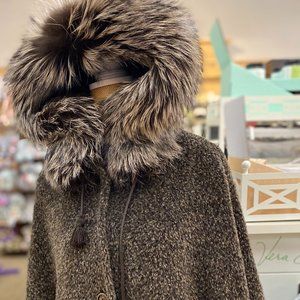 Ashby Hooded Alpaca Wool-Blend Cape with Fur Trim